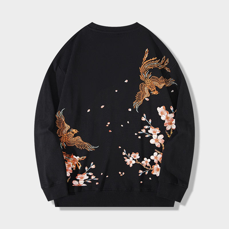 Harajuku Style Phoenix Embroidered Long-Sleeve Sweatshirt