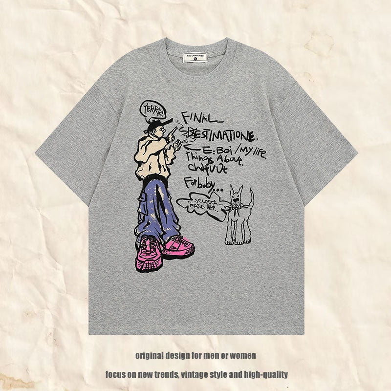 Harajuku Style Cotton Short Sleeve T-Shirt for Men and Women