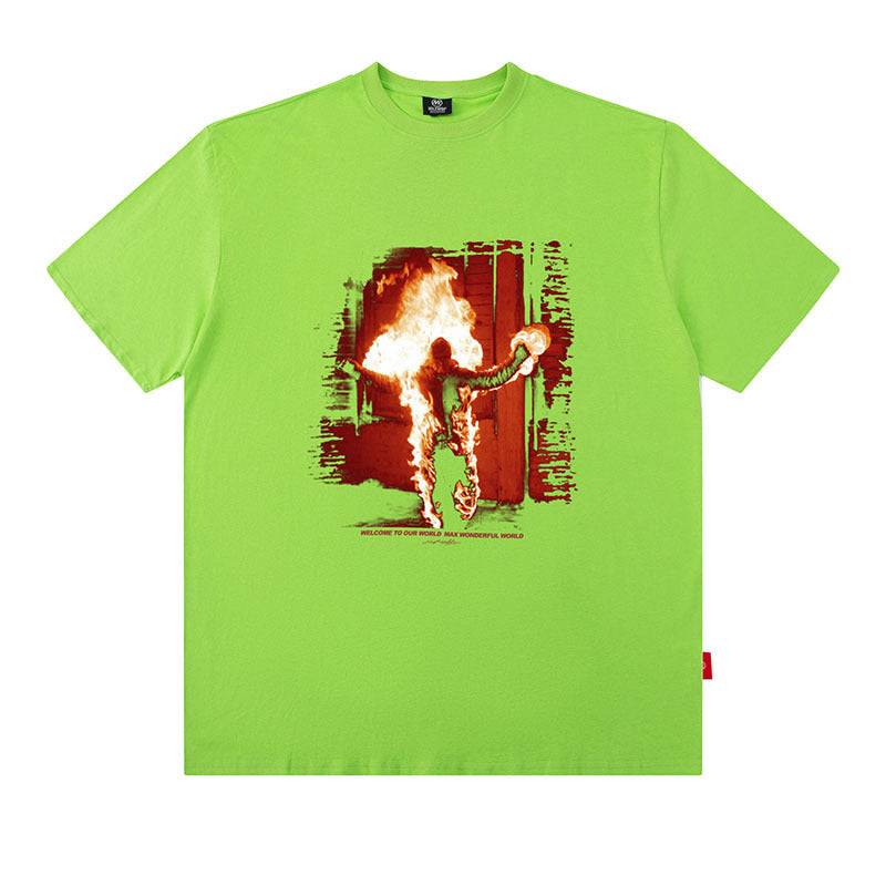 Flame Print Oversize Cotton T-Shirt for Men