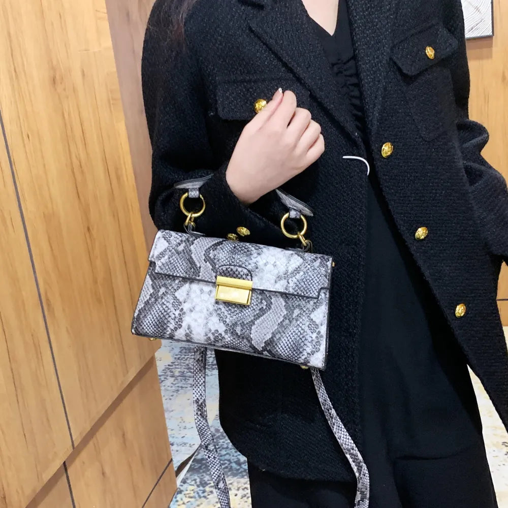 Playful PU Leather Snakeskin Print Crossbody Bag