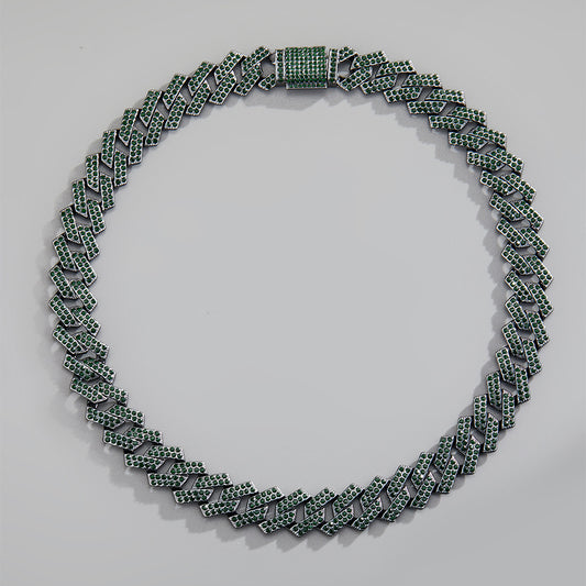 Trendy Cuban Chain Emerald Diamond Necklace for Couples