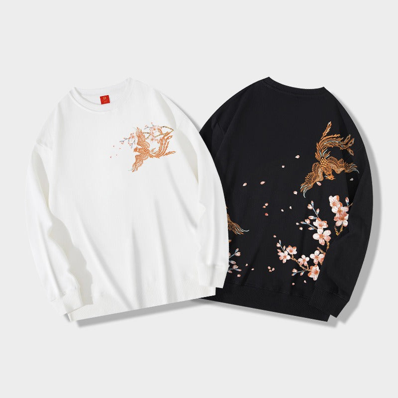 Harajuku Style Phoenix Embroidered Long-Sleeve Sweatshirt