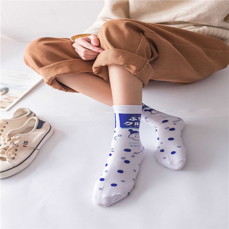 Kawaii Strawberry Milk Socks - Harajuku Pink & White Women’s Socks
