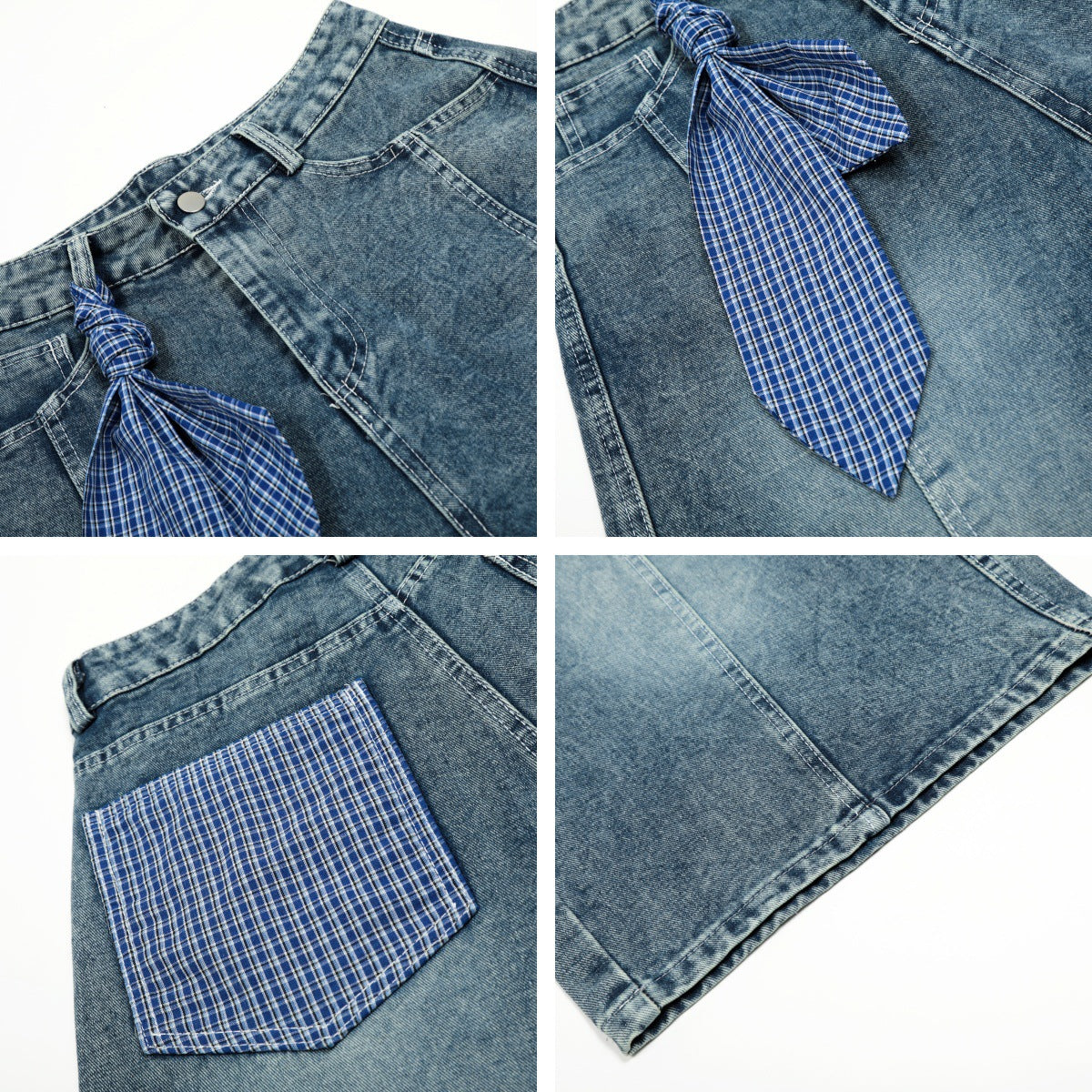 Retro Washed Ribbon Denim Pants