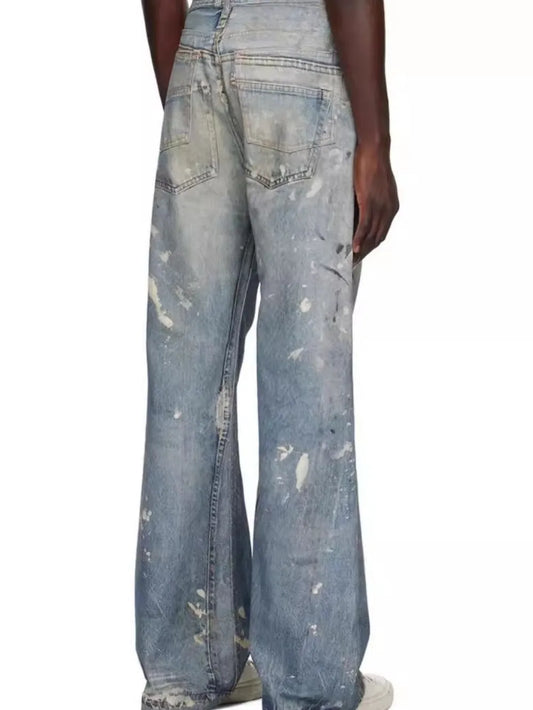Men's Distressed Button Fly Straight Jeans