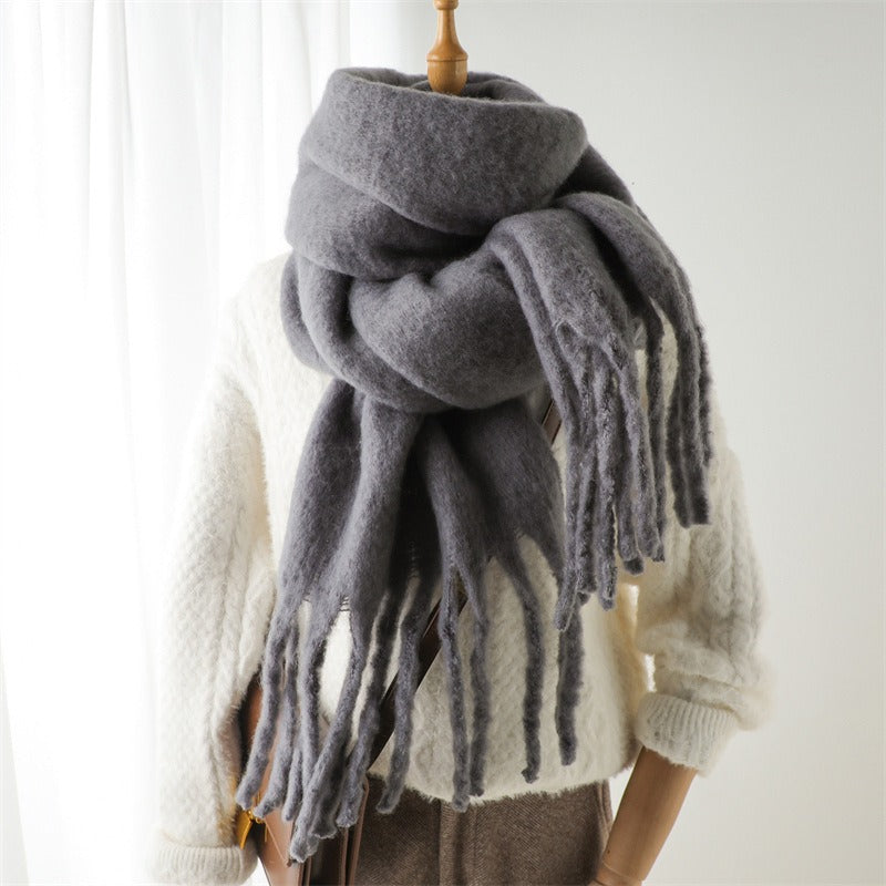 Versatile Mohair Scarf with Tassels for Harajuku Style