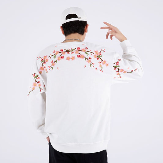 Harajuku Style Plus Size Plum Blossom Embroidered Sweatshirt