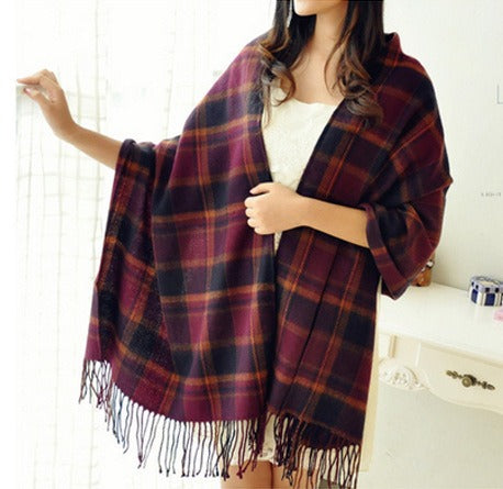 Harajuku Style Color Grid Imitation Cashmere Scarf