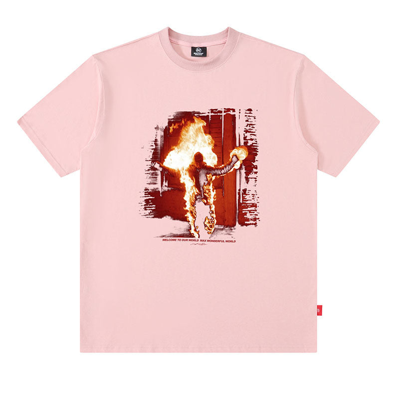 Flame Print Oversize Cotton T-Shirt for Men