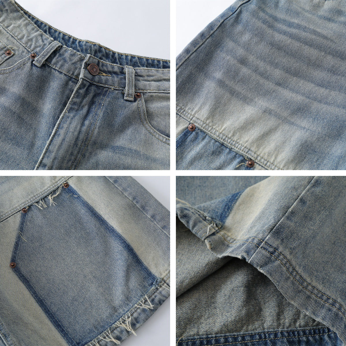 Washed Spliced Frayed Cuffed Jeans