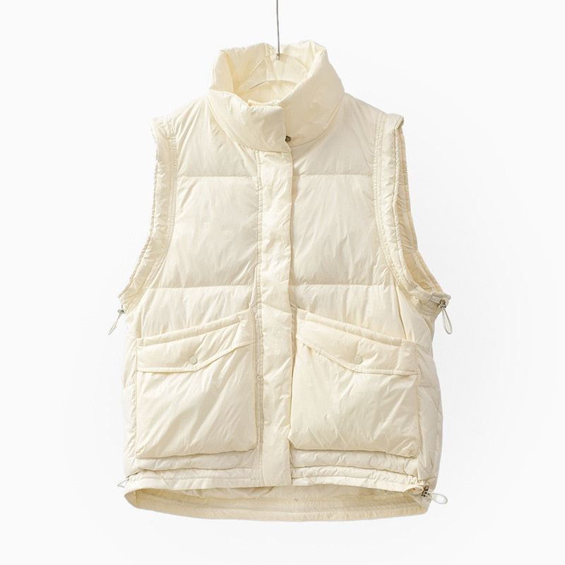 Harajuku Style White Down Winter Vest for Women