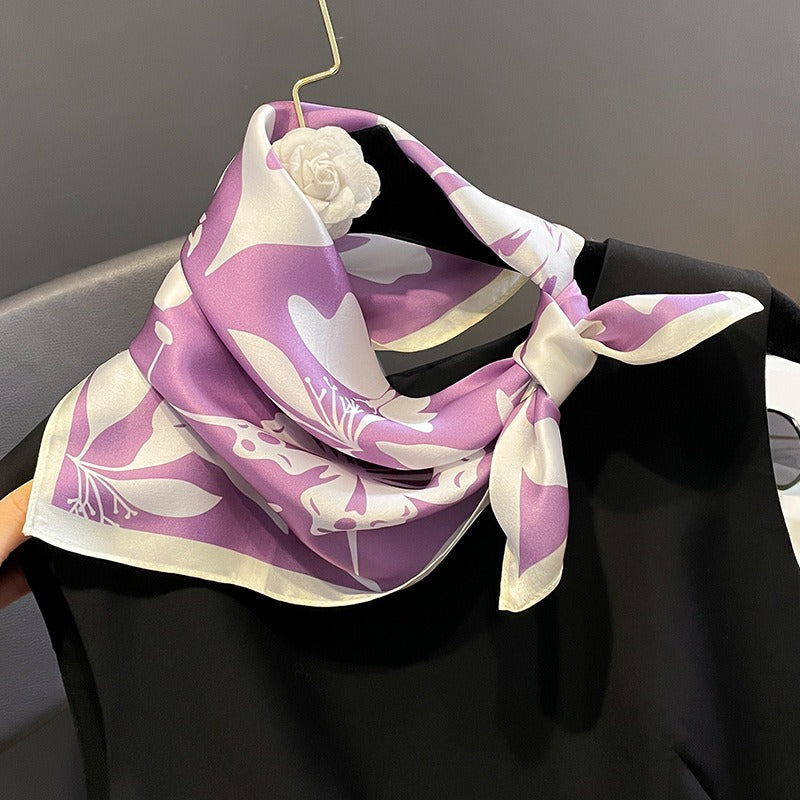 Playful Printed Silk Scarf for Women - Harajuku Style