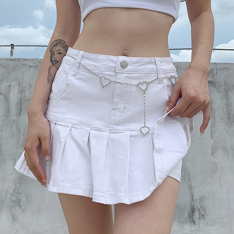 Harajuku Punk Y2K Denim Mini Pleated Skirt