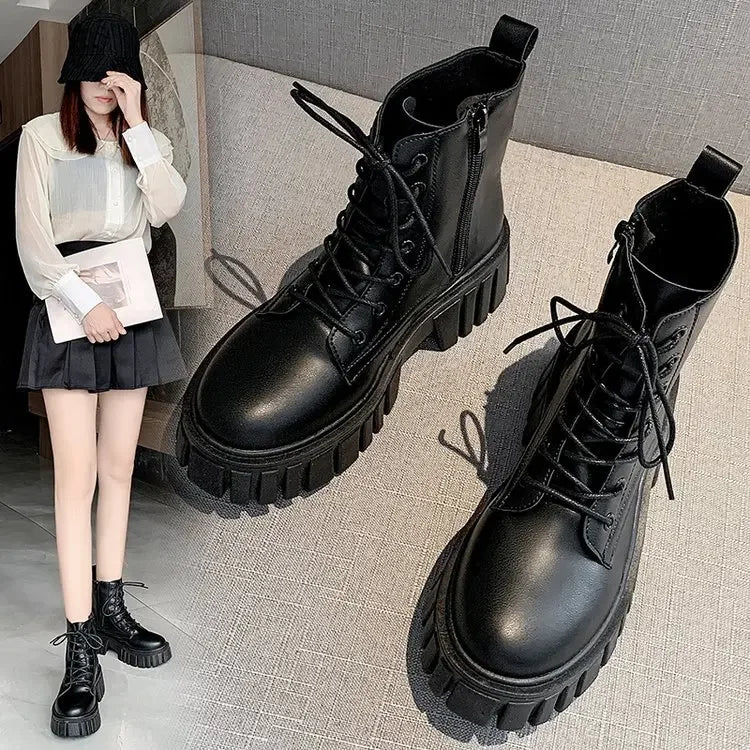 Playful Chunky Platform White Ankle Boots for Women