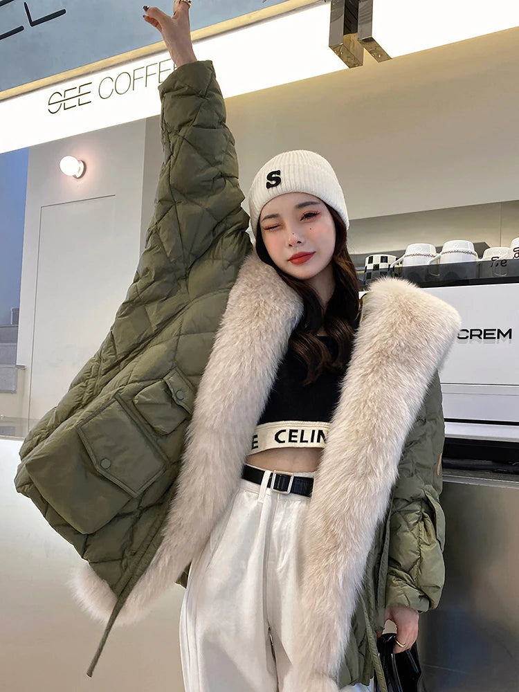 Oversized Fluffy Faux Fur Winter Duck Down Jacket