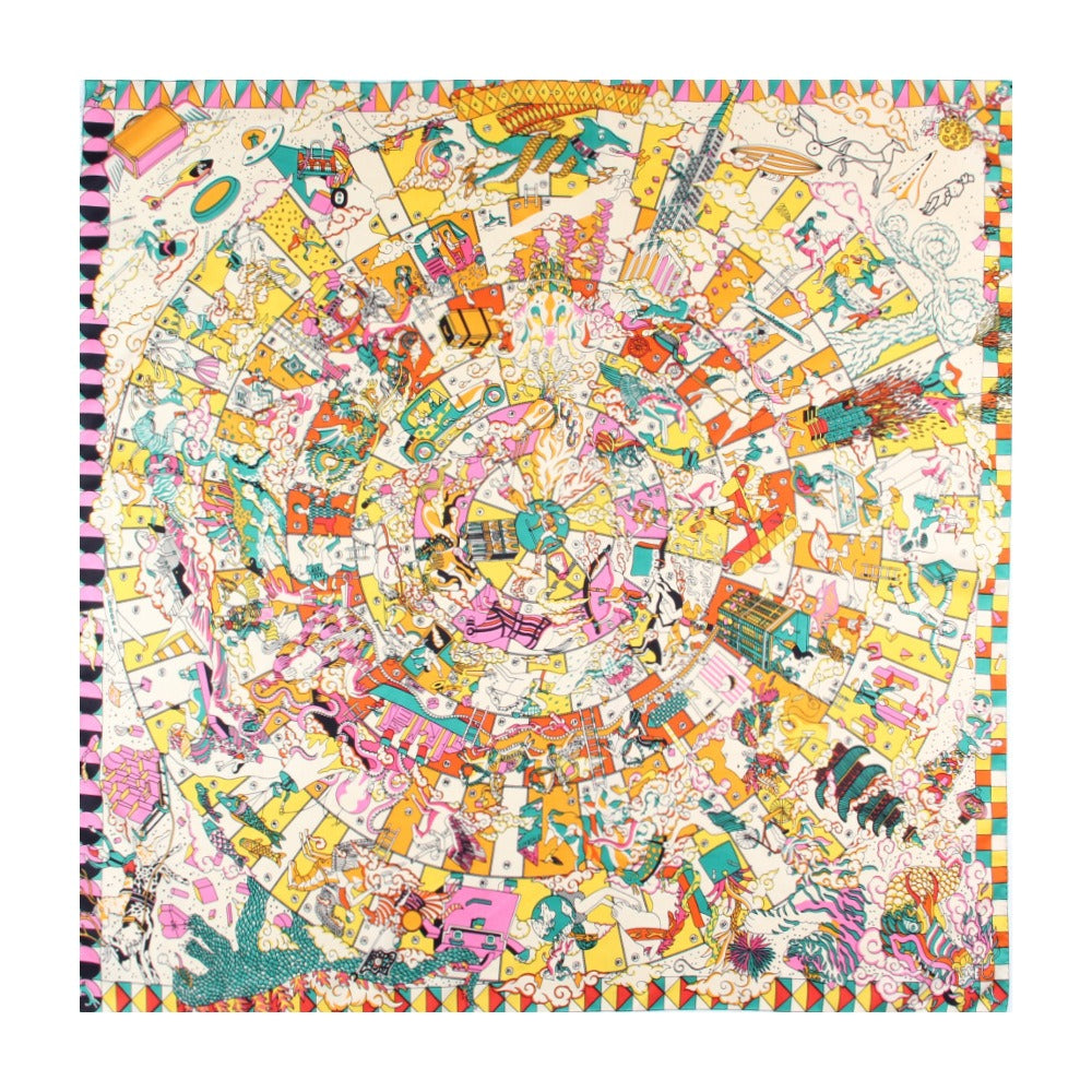Playful Handmade Curled Scarf - 90cm Twill Silk Square