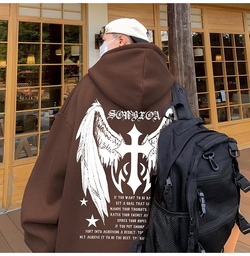 Men's Harajuku Cross Wings Casual Hoodie Jacket