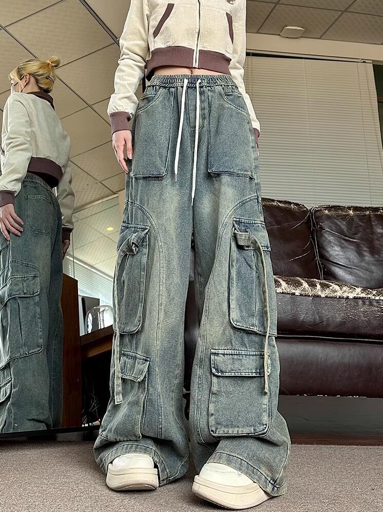 Vintage Y2K Blue Cargo Jeans - Oversized Harajuku Style