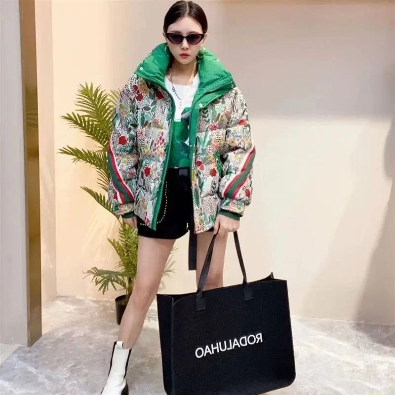 Colorful Floral Down Jacket - High-End Winter Fashion