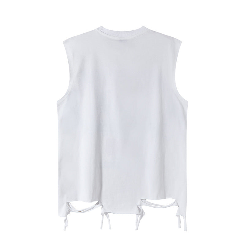 Hem Distressed Design Tank Top - Unisex Street Style
