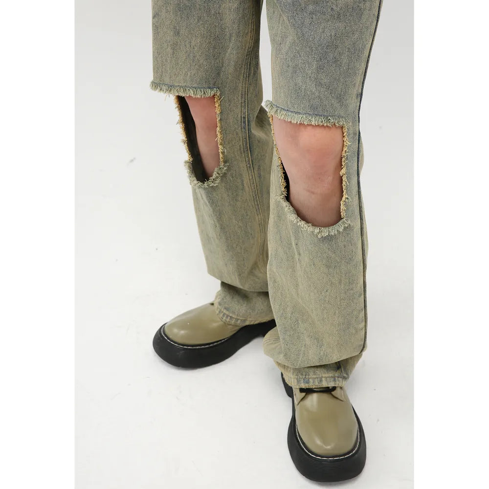 Raw Hem Distressed Jeans - Harajuku Style