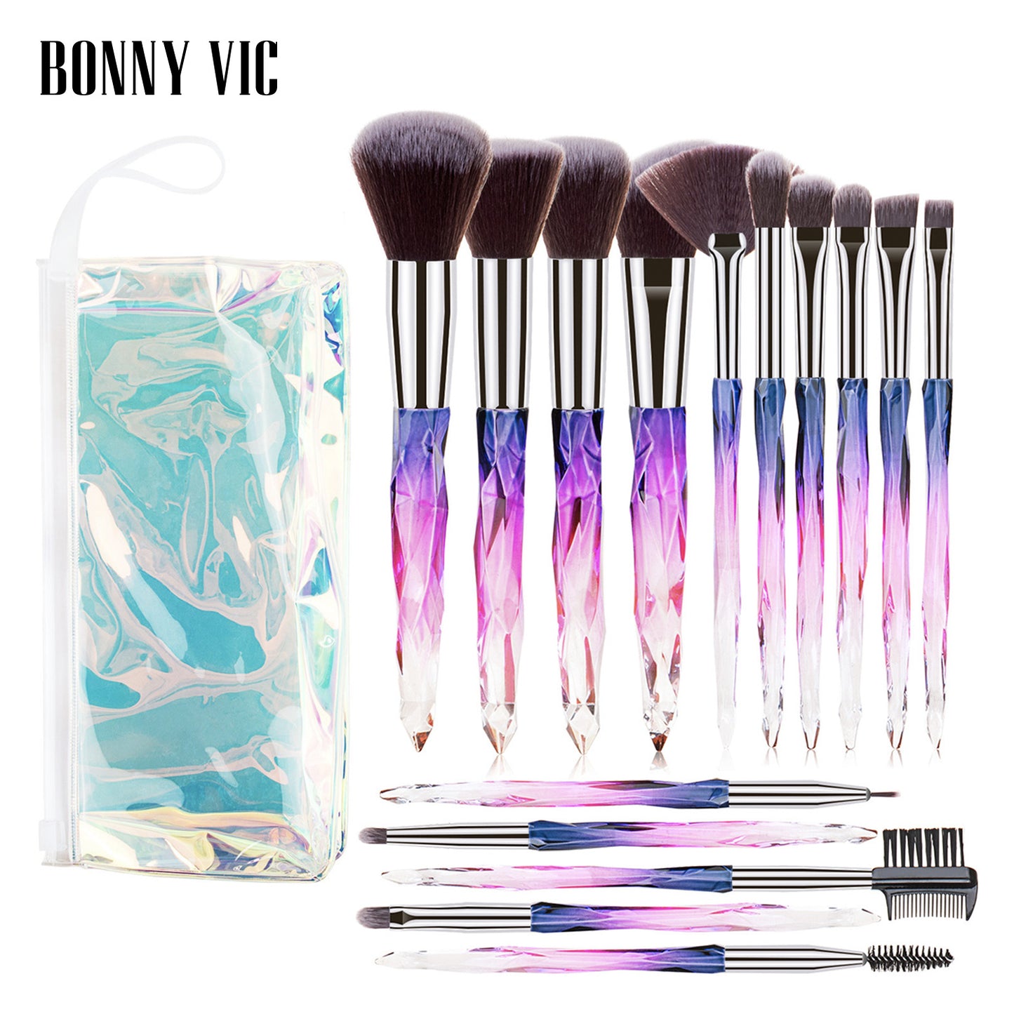 15 pcs Diamond Crystal Makeup Brush Set