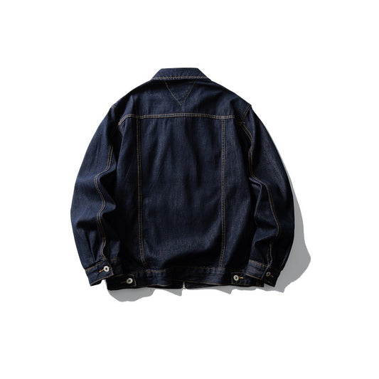 Color Block Topstitching Denim Work Jacket for Men