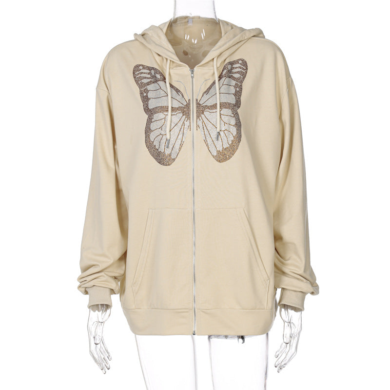 Playful Butterfly Ironing Long Sleeve Hoodie Sweater
