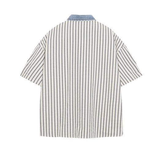 Retro Spliced Letter Print Striped Blouse