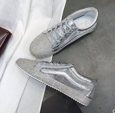 Harajuku Style Women’s Sneakers - Golden Silver Bling Flats