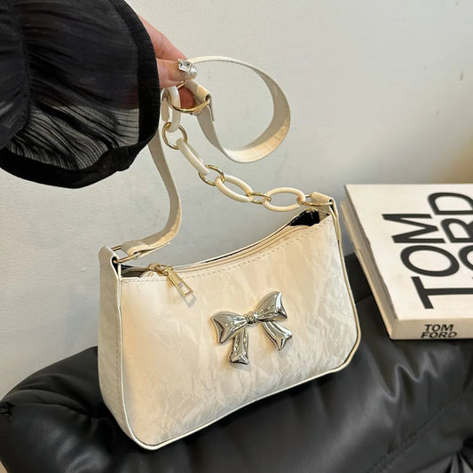 Playful Bow PU Leather Shoulder Bag