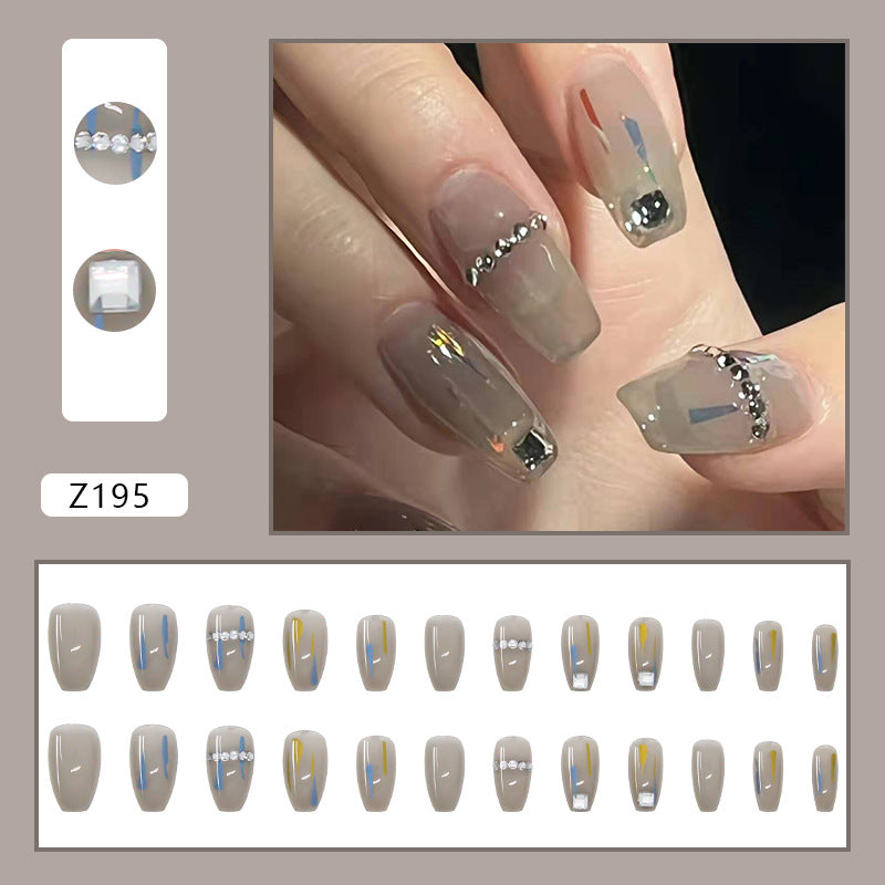 Transparent Gray High-End Square Drill Fake Nails