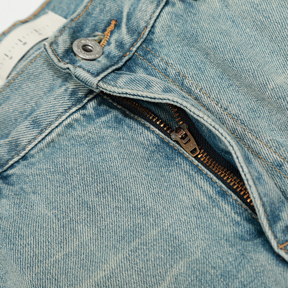Harajuku Style Washed Denim Trousers - Men's Faded White Wide-Leg Pants
