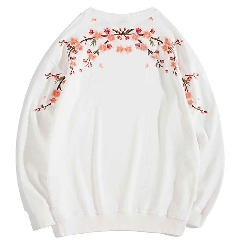 Harajuku Style Plus Size Plum Blossom Embroidered Sweatshirt