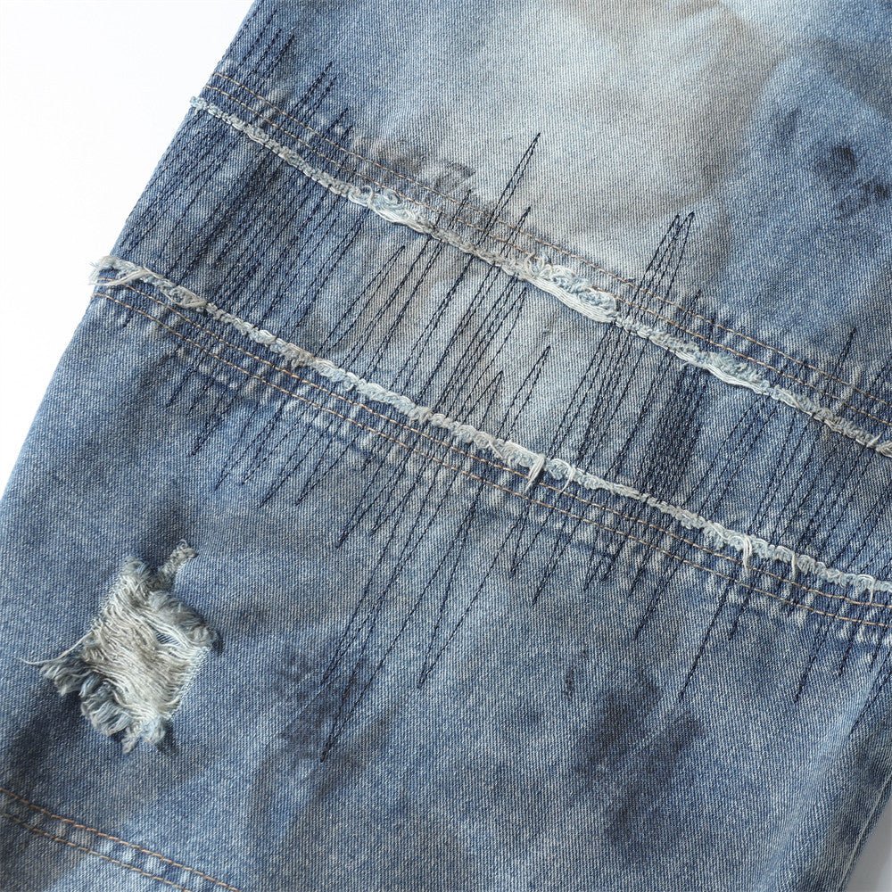Post-Apocalyptic Stained Wide-Leg Denim Pants