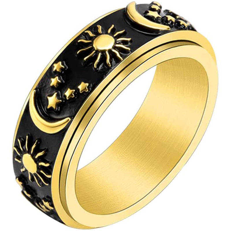 Titanium Steel Star Moon Sun Ring - Harajuku Style Jewelry