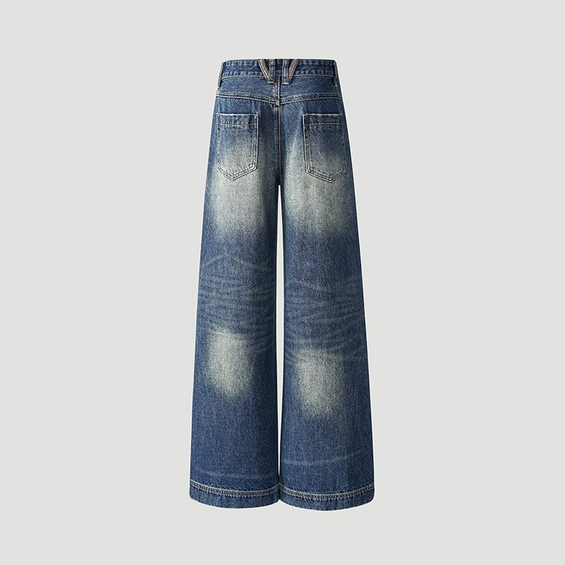 Vintage Blue Straight Leg Casual Jeans for Men
