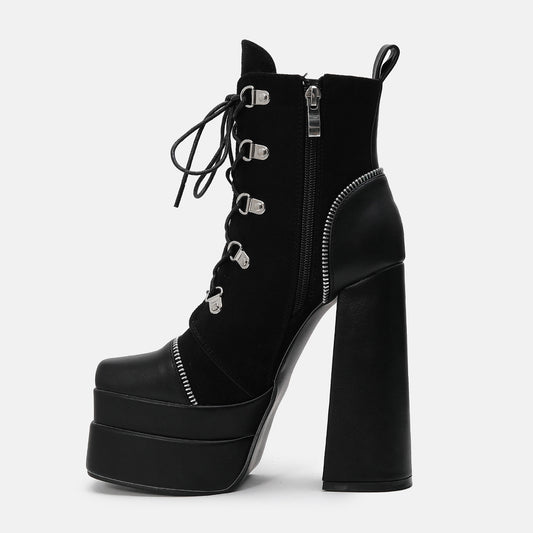 Harajuku Style Double Waterproof Platform High Heel Boots