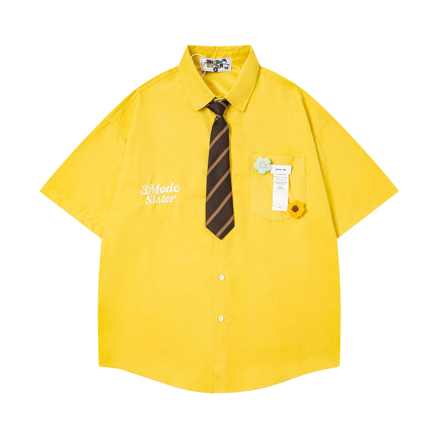 Retro Letter Embroidery Decorative Collar Shirt