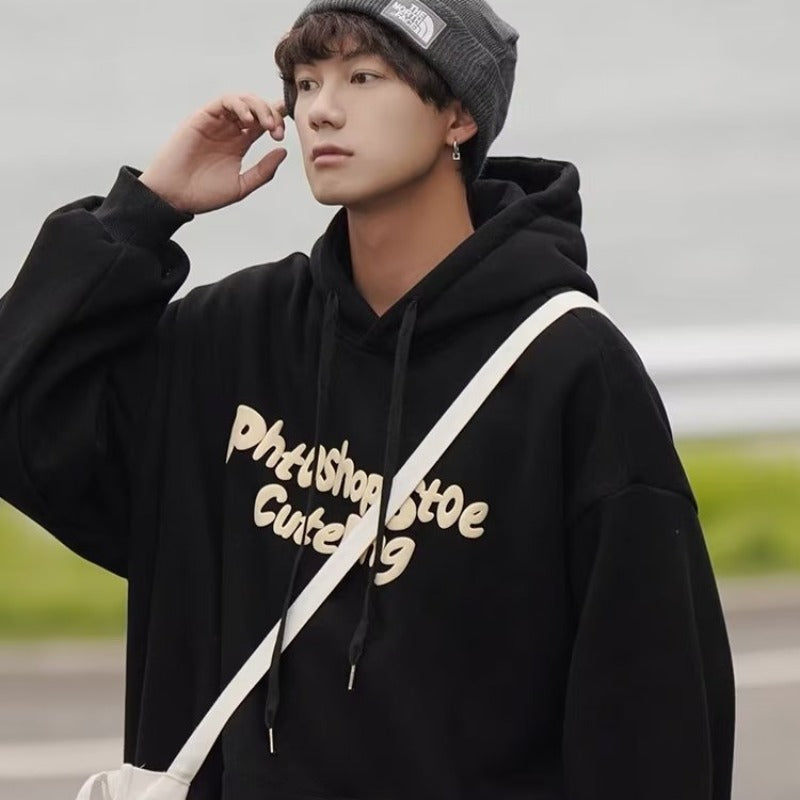 Harajuku Style Fleece-Lined Hooded Sweatshirt - Unisex Loose Fit