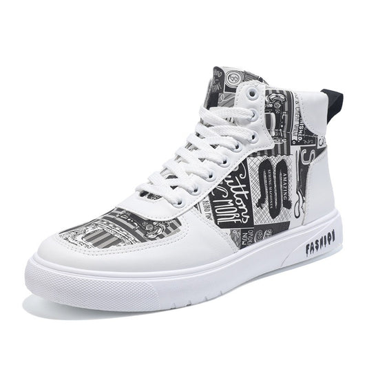 Trendy Harajuku Style Men's High Top Shoes - Graffiti Design