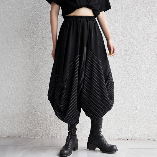 Harajuku Style Striped Patchwork Wide Leg Cropped Pants