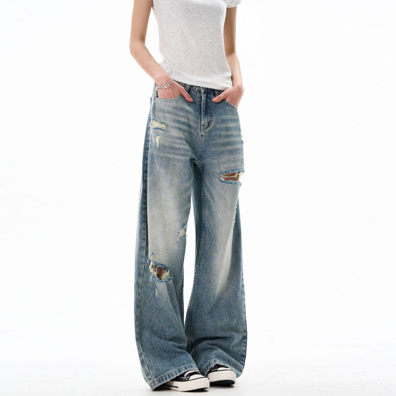 Loose Casual Ripped Wide Leg Pants