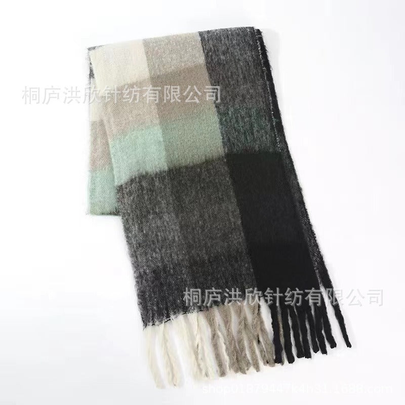 Rainbow Plaid Tassel Scarf for Autumn & Winter