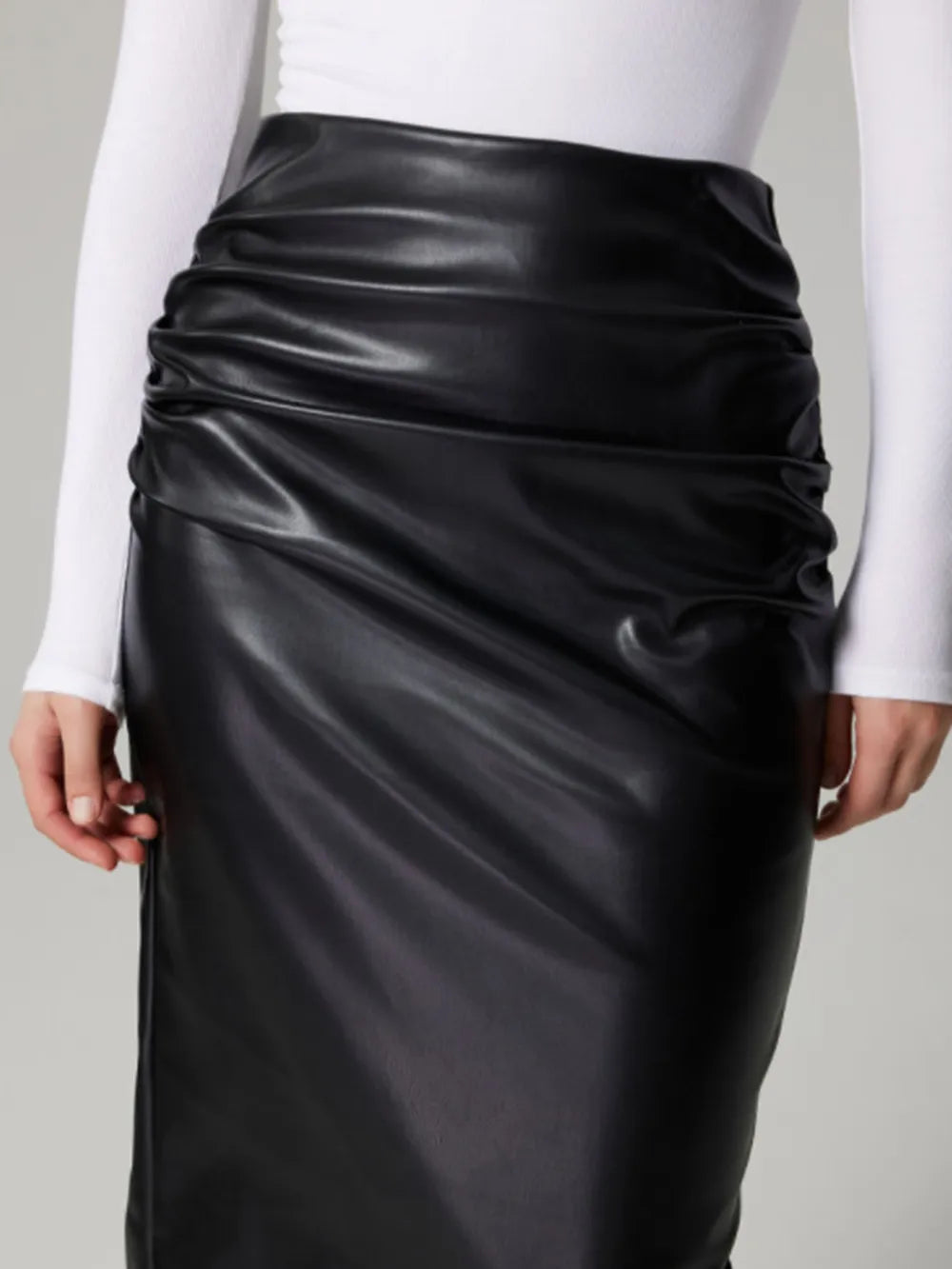 Playful Slit Back Ruched Midi Skirt