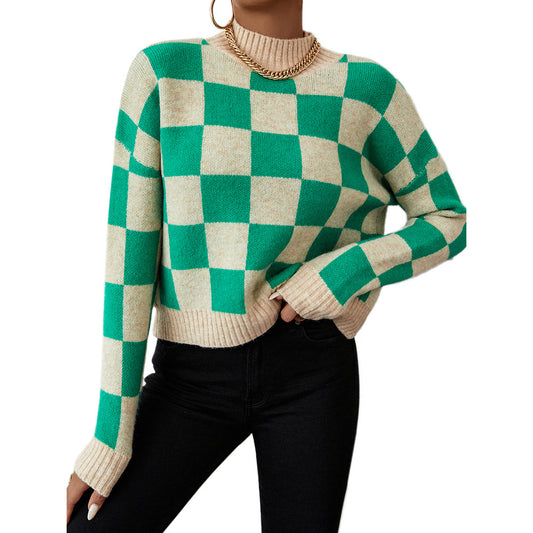 Playful Multicolor Plaid Sweater for Women