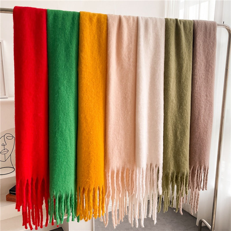 Versatile Mohair Scarf with Tassels for Harajuku Style