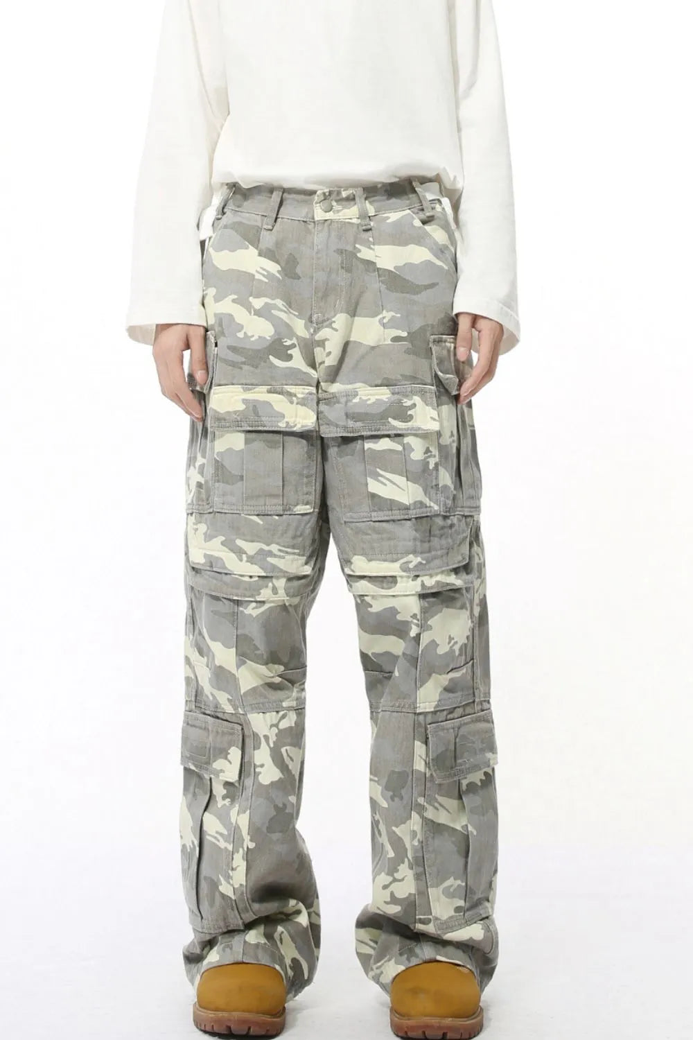 Men's Camo Straight Cargo Jeans - Harajuku Street Style