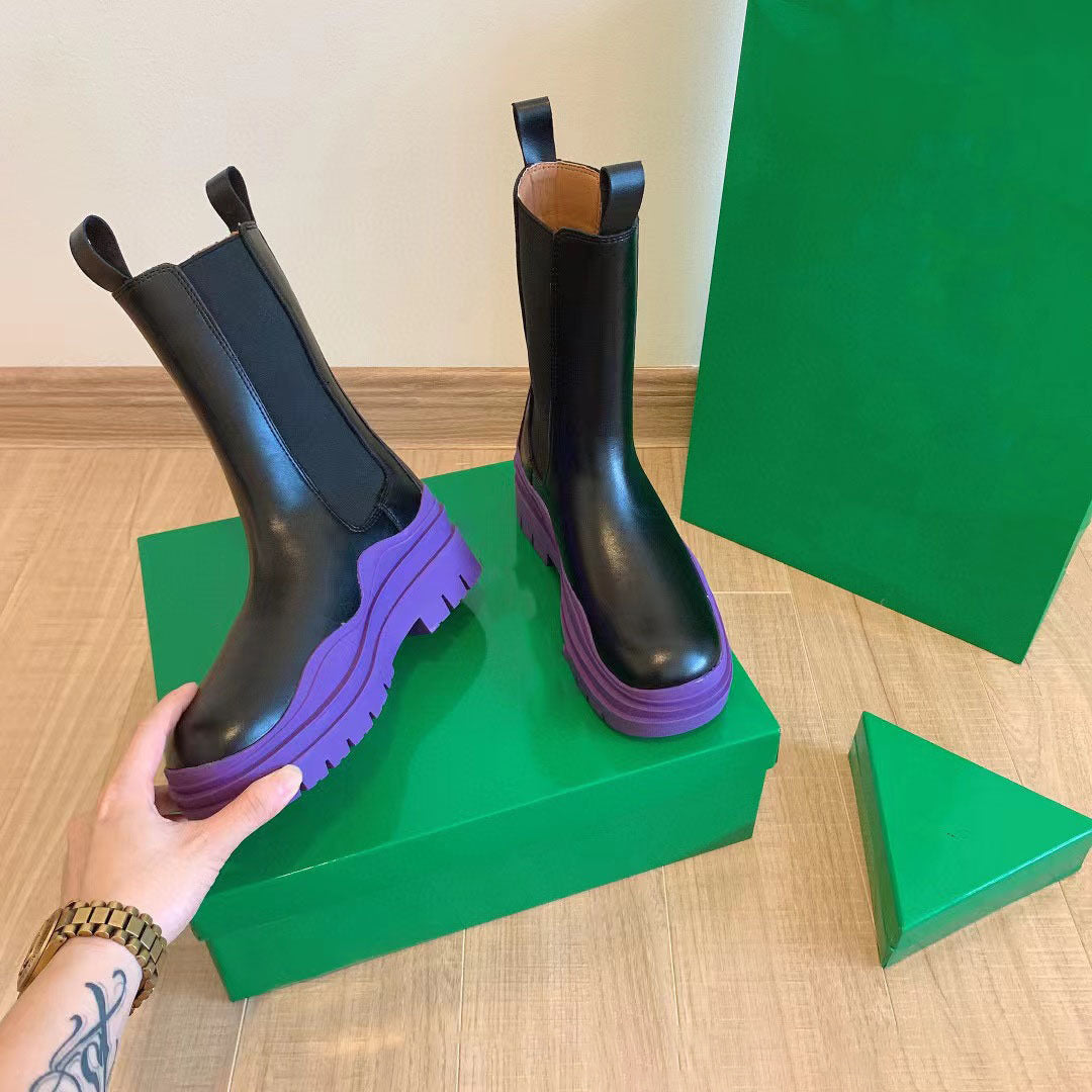 Women’s Chunky Heel Mid Calf Chelsea Boots