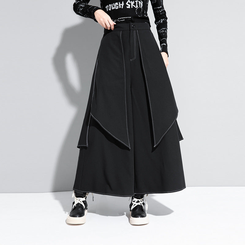 Women's Loose Wide Leg Casual Pants with Fake Two White Lines